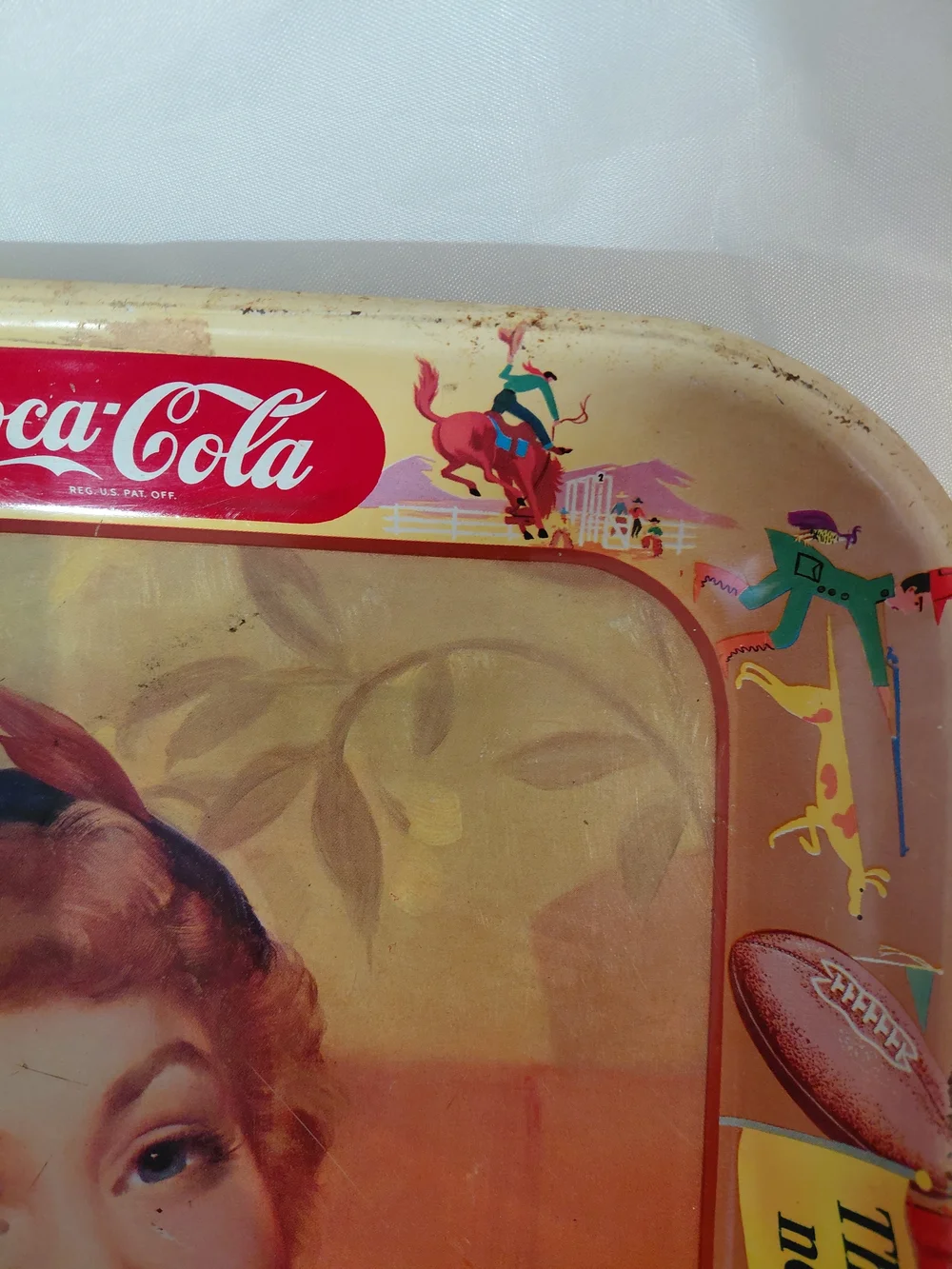 Coca Cola Vintage Girl Serving Tray in Red, Blue, Green, Cream